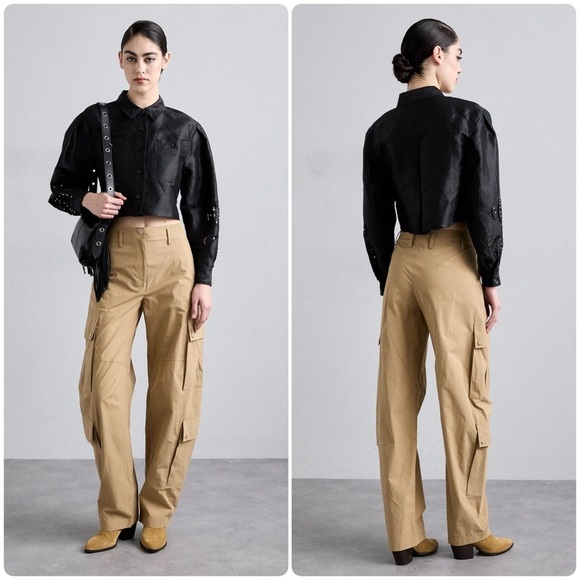 New! Maje Cargo Trousers with pockets and barrel leg pants in khaki 🤍 Large NWT!